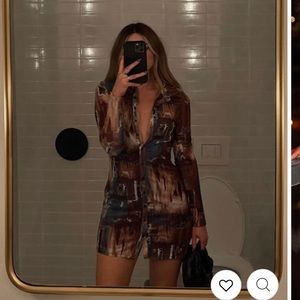 NWOT 12th Tribe Pollock Brown Button Up Mesh Dress